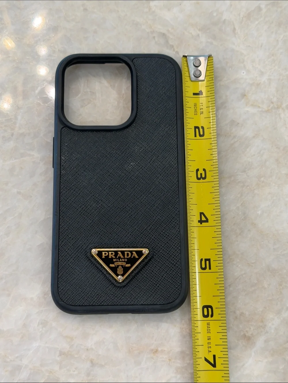 Prada Black Saffiano-Style iPhone Case with Gold Logo